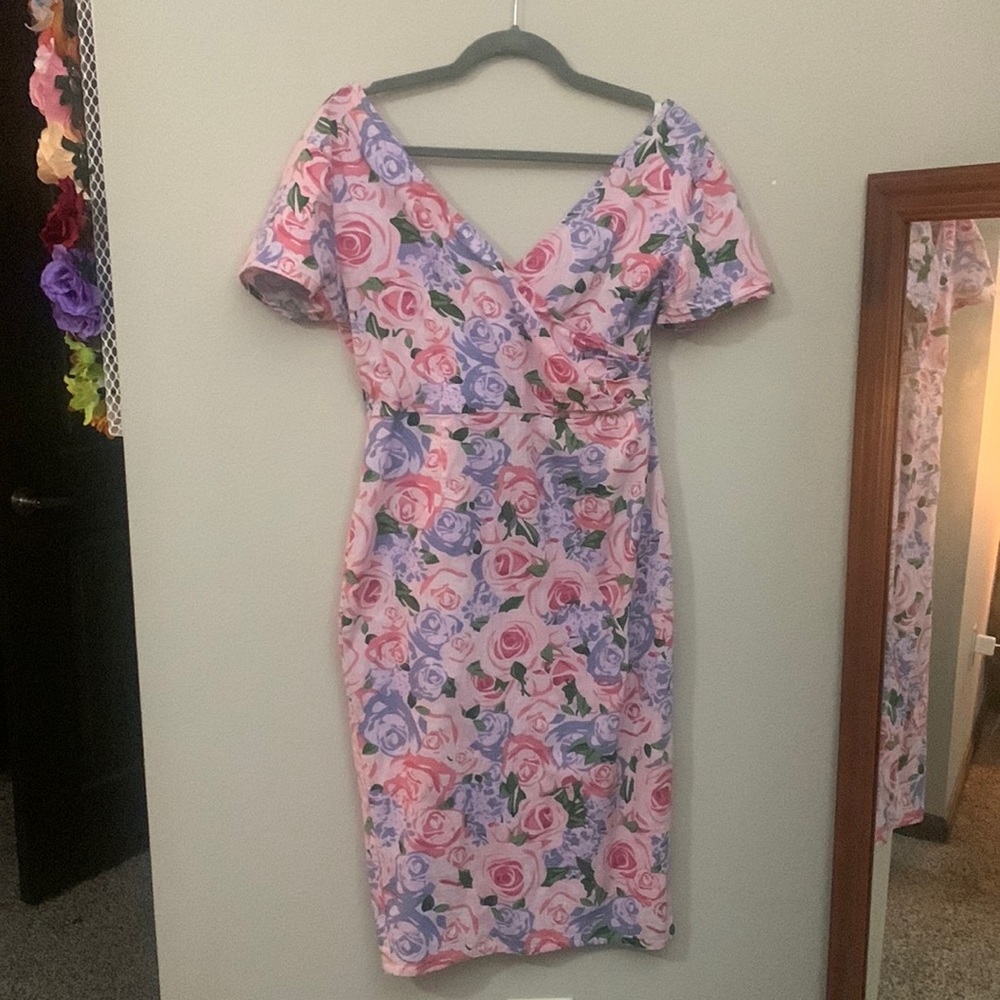 Collectif pink flower pinup dress UK 14